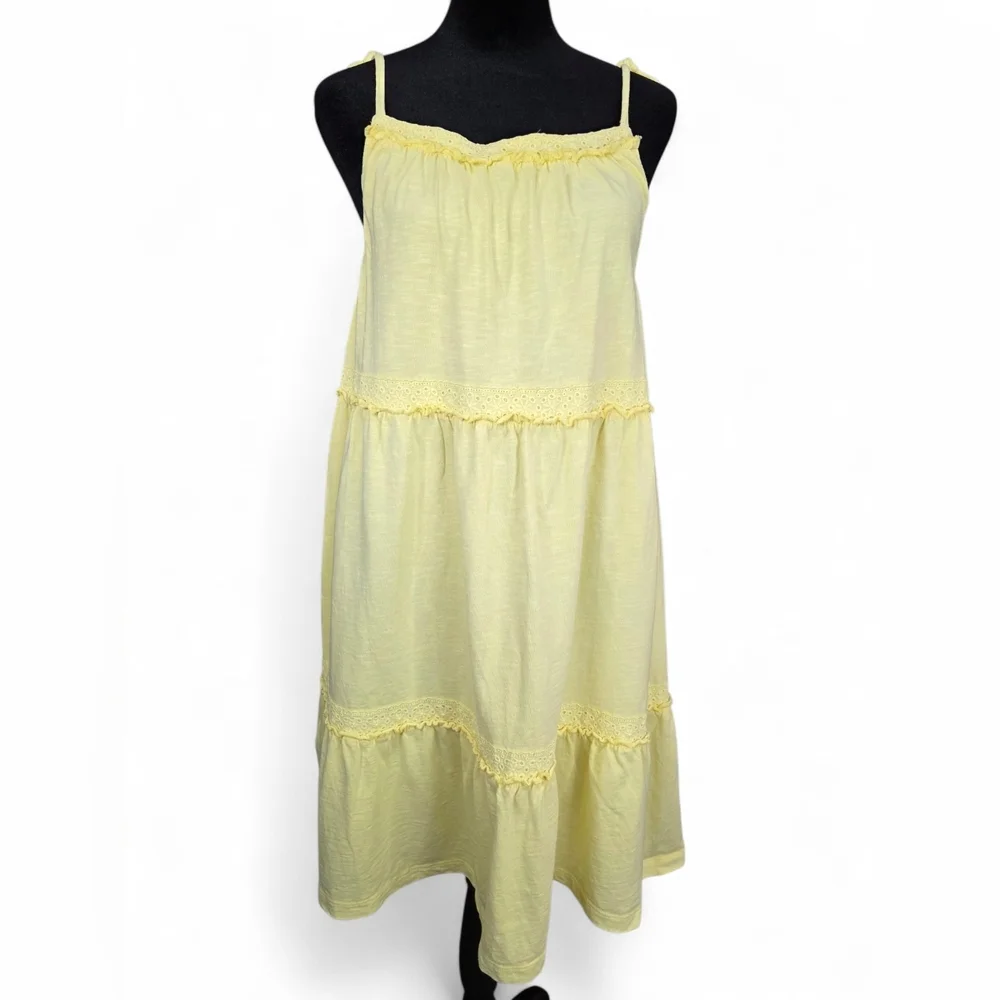 Boden Yellow Cotton Tiered Sundress Eyelet Lace Trim Girls 15-16Y Coastal Summer